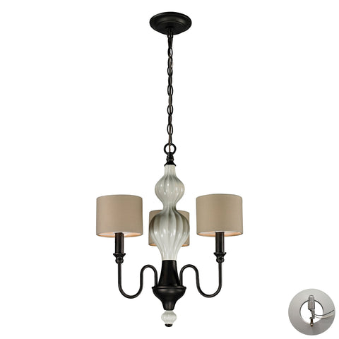 Lilliana 3 Light Chandelier In Cream And Aged Bronze - Includes Recessed Lighting Kit