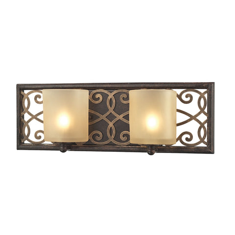 Santa Monica 2 Light Vanity In Weatbered Bronze With Gold Highlights