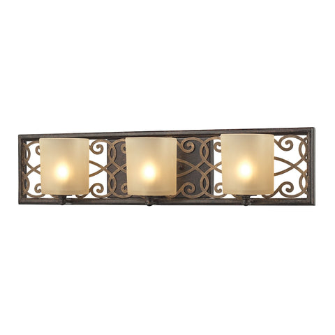 Santa Monica 3 Light Vanity In Weatbered Bronze With Gold Highlights