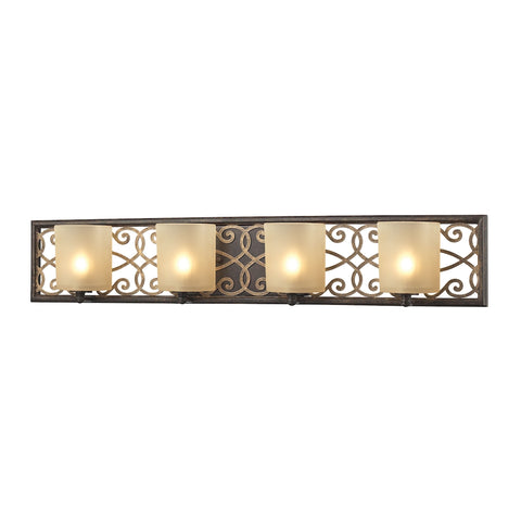 Santa Monica 4 Light Vanity In Weatbered Bronze With Gold Highlights