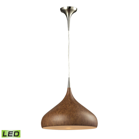 Lindsey 1 Light LED Pendant In Burl Wood And Satin Nickel