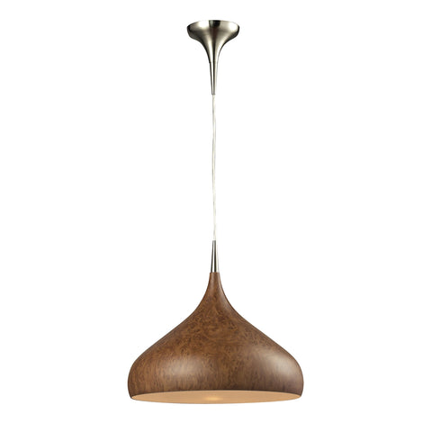 Lindsey 1 Light Pendant In Burl Wood And Satin Nickel