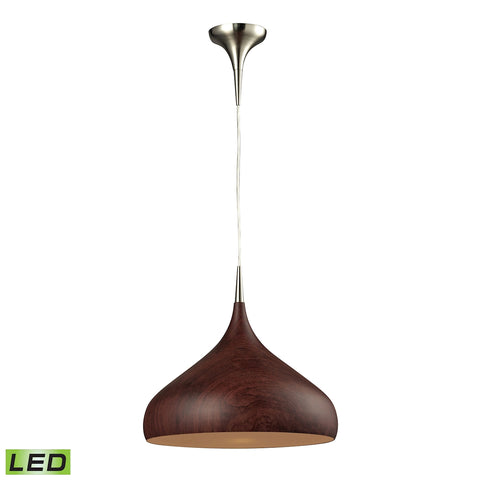 Lindsey 1 Light LED Pendant In Dark Walnut Satin Nickel