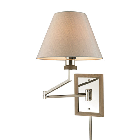 Madera 1 Light Swingarm In Polished Nickel And Natural Wood