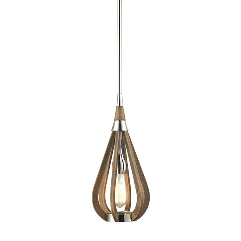 Janette 1 Light Pendant In Polished Nickel And Chestnut