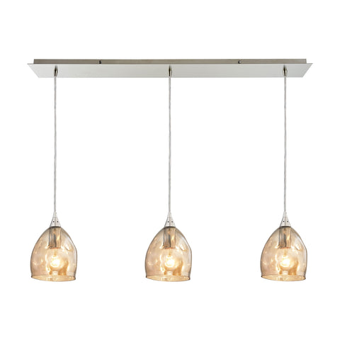 Niche 3 Light Pendant In Satin Nickel And Champagne Plated Glass