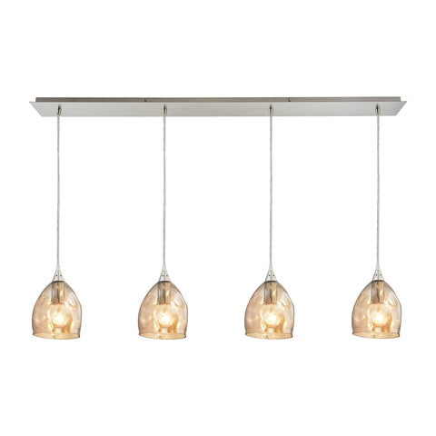 Niche 4 Light Pendant In Satin Nickel And Champagne Plated Glass