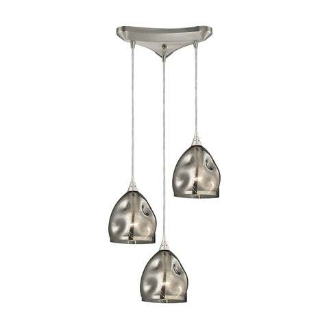 Niche 3 Light Pendant In Satin Nickel And Black Chrome Glass