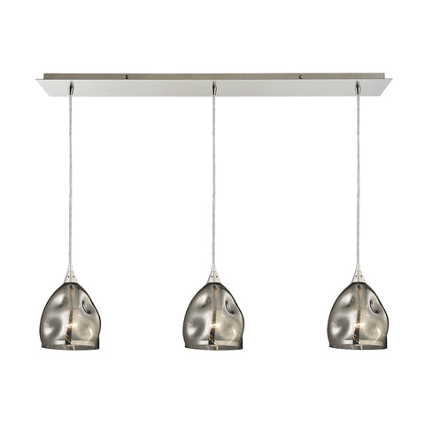 Niche 3 Light Pendant In Satin Nickel And Black Chrome Glass