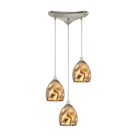 Niche 3 Light Pendant In Satin Nickel And Polished Gold Glass