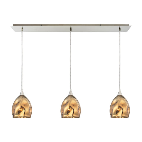 Niche 3 Light Pendant In Satin Nickel And Polished Gold Glass