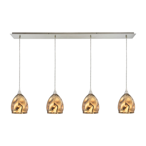 Niche 4 Light Pendant In Satin Nickel And Polished Gold Glass