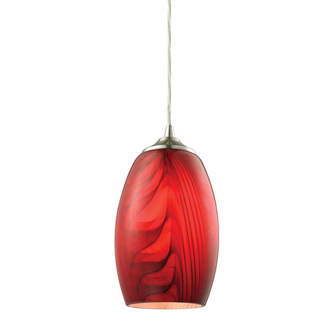 Tidewaters 1 Light Pendant In Satin Nickel And Ruby Glass