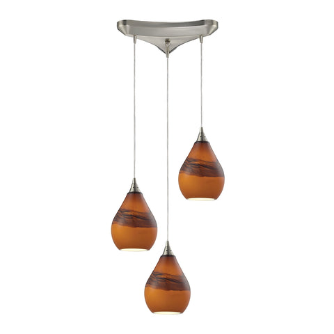 Dunes 3 Light Pendant In Satin Nickel And Shadow Glass