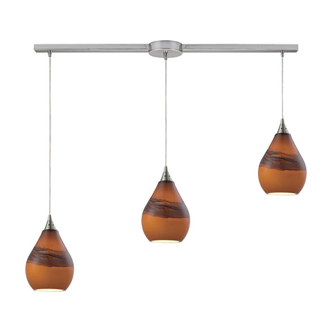 Dunes 3 Light Pendant In Satin Nickel And Shadow Glass