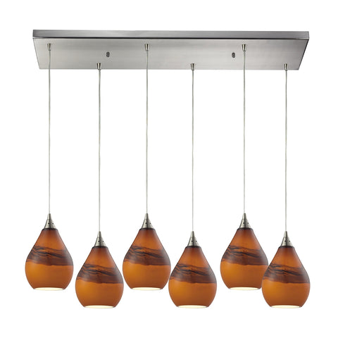 Dunes 6 Light Pendant In Satin Nickel And Shadow Glass