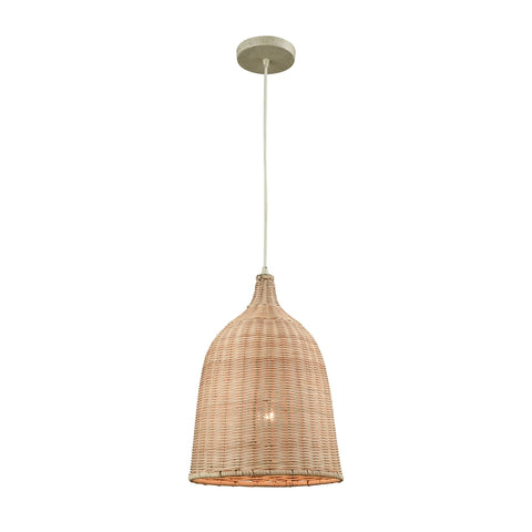 Pleasant Fields 1 Light Pendant With Russet Beige Hardware And Natural Wicker Shade - Includes Recessed Lighting Kit