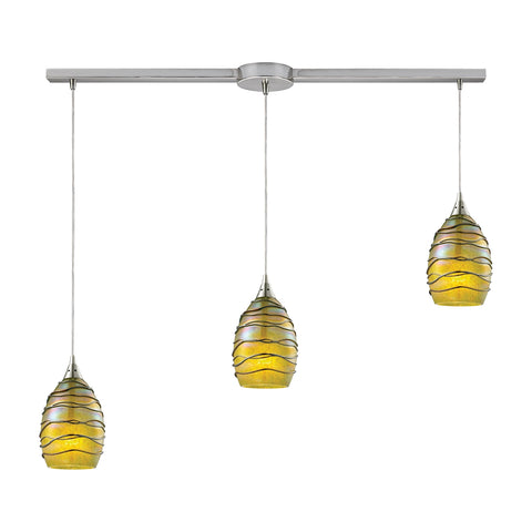 Vines 3 Light Pendant In Satin Nickel And Charteuse Glass
