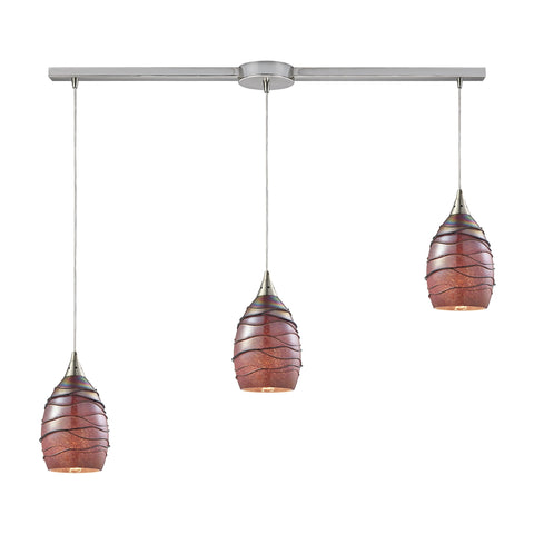 Vines 3 Light Pendant In Satin Nickel And Rhubarb Glass