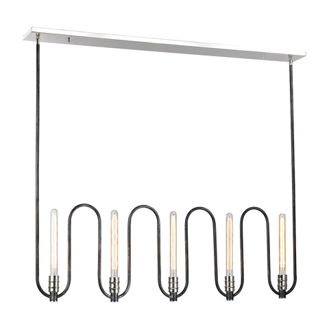 Continuum 5 Light Chandelier In Silvered Graphite With Polished Nickel Accents