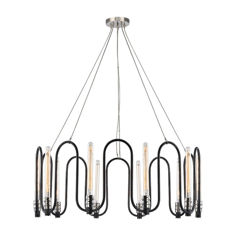 Continuum 10 Light Chandelier In Silvered Graphite With Polished Nickel Accents
