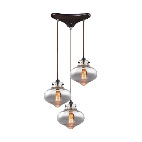 Kelsey 3 Light Pendant In Oil Rubbed Bronze And Mercury Glass