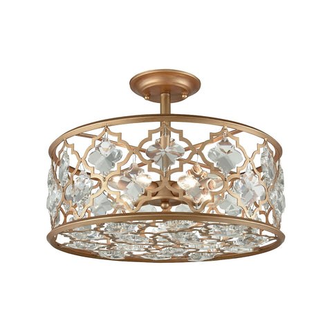 Armand 4 Light Semi Flush In Matte Gold With Clear Crystal
