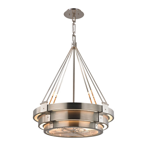 Chronology 8 Light Chandelier In Brushed Stainless With Polished Nickel Accents
