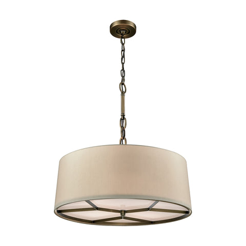 Baxter 4 Light Chandelier In Brushed Antique Brass With A Beige Fabric Shade