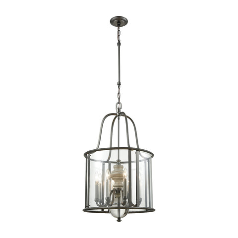 Neo Classica 8 Light Chandelier In Aged Black Nickel With Weathered Birch Finished Wood And Clear Crystal Ball