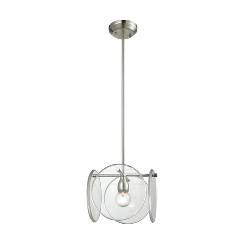 Disco 1 Light Pendant In Polished Nickel With Clear Acrylic Panels