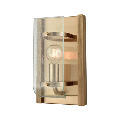 Vindalia 1 Light Wall Sconce In Satin Brass With Wood Slats And Curved Glass