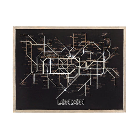Tubetime Grey with Black 24-Inch Wood and Glass London Tubemap Wall Decor