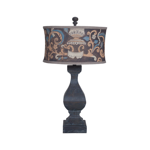 Carved Beacon Table Lamp In Ash Black Stain With Drum Shade