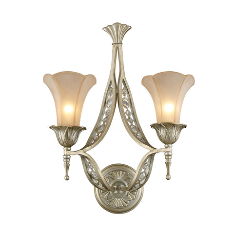 Chelsea 2 Light Wall Sconce In Aged Silver And Beige Frosted Glass