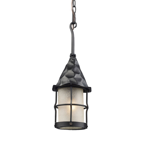 Rustica 1 Light Outdoor Pendant In Matte Black And Scavo Glass