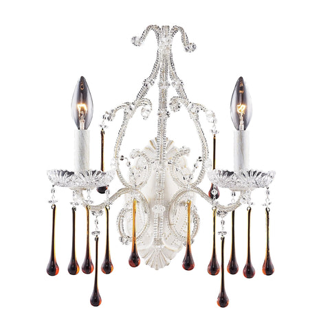 Opulence 2 Light Wall Sconce In Antique White And Amber Crystal