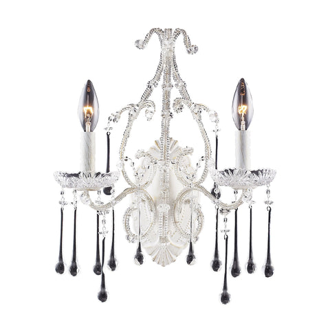 Opulence 2 Light Wall Sconce In Antique White And Clear Crystal
