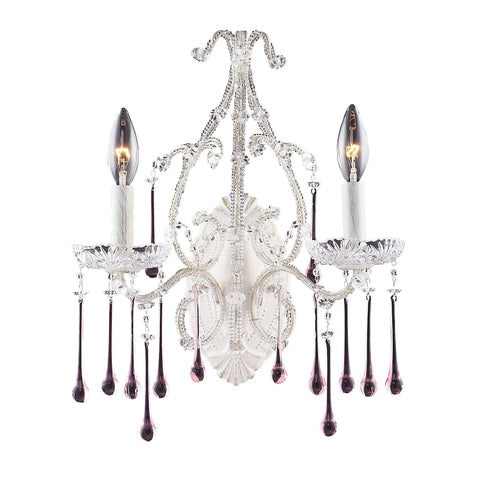 Opulence 2 Light Wall Sconce In Antique White And Rose Crystal
