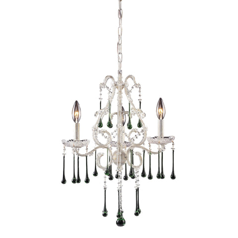 Opulence 3 Light Chandelier In Antique White And Lime Crystal