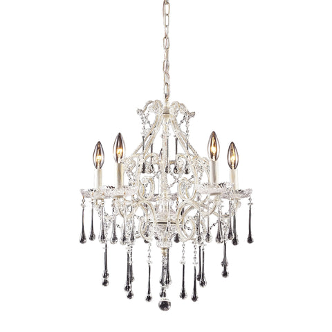 Opulence 5 Light Chandelier In Antique White And Clear Crystal