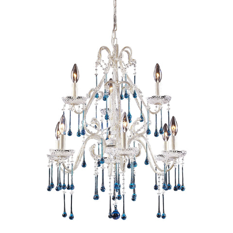 Opulence 9 Light Chandelier In Antique White And Aqua Crystal