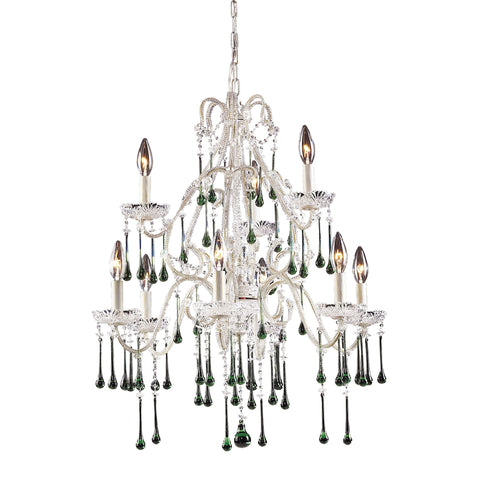 Opulence 9 Light Chandelier In Antique White And Lime Crystal