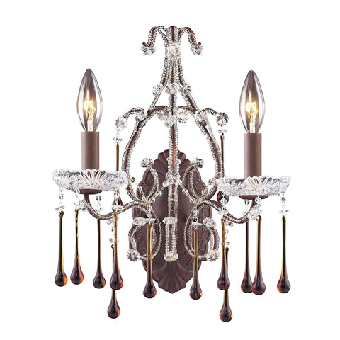 Opulence 2 Light Wall Sconce In Rust And Amber Crystal