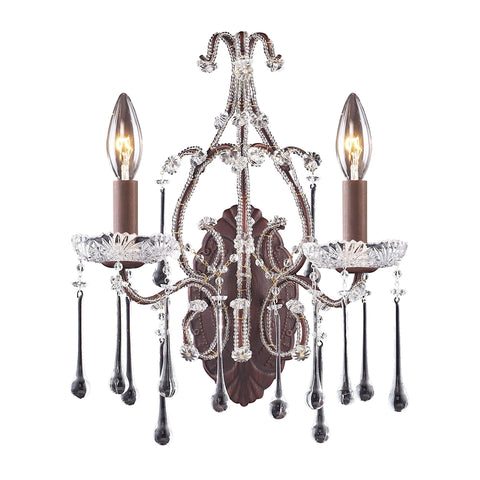 Opulence 2 Light Wall Sconce In Rust And Clear Crystal