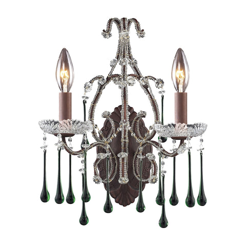 Opulence 2 Light Wall Sconce In Rust And Lime Crystal