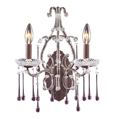 Opulence 2 Light Wall Sconce In Rust And Rose Crystal