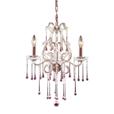 Opulence 3 Light Chandelier In Rust And Rose Crystal