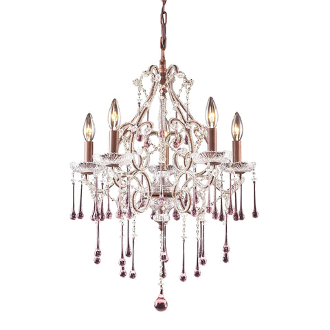Opulence 5 Light Chandelier In Rust And Rose Crystal