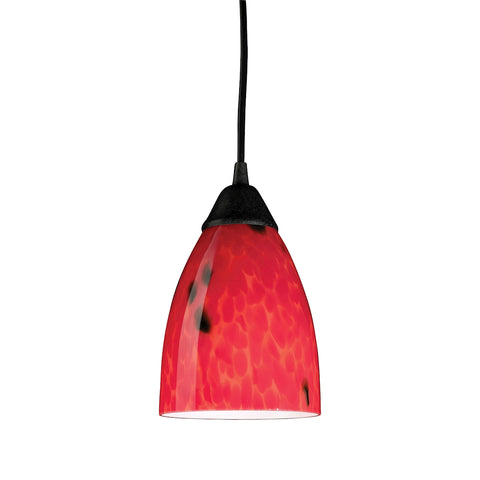 Classico 1 Light LED Pendant In Dark Rust And Fire Red Glass